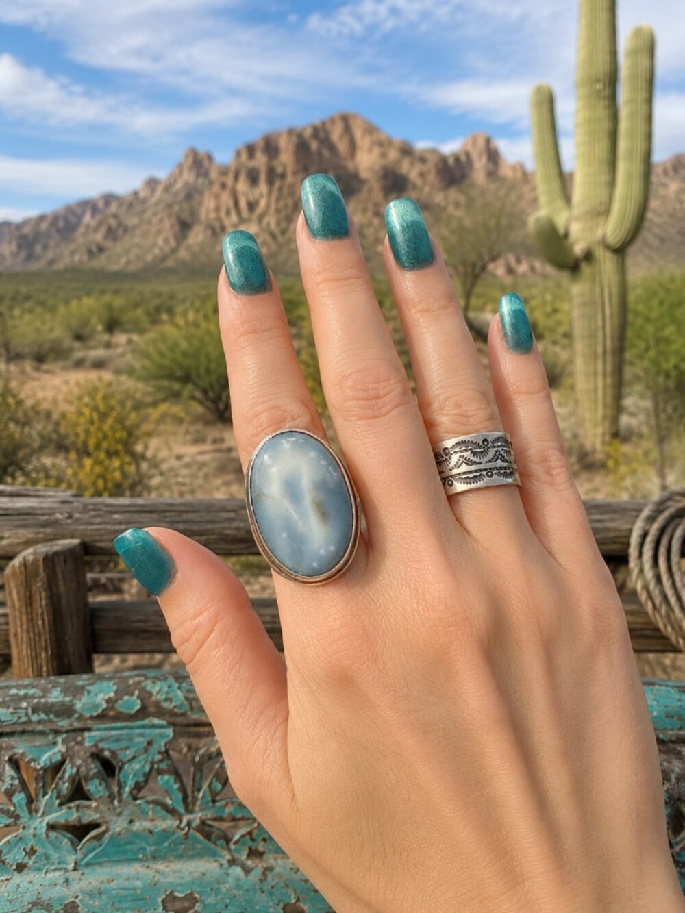 Sky blue calcite and sterling silver ring | Dreamy statement ring